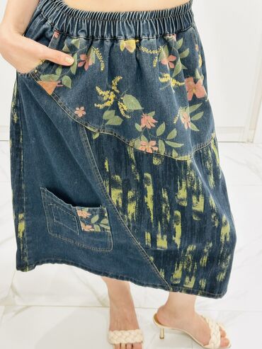 Юбки: Юбка, Модель юбки: Трапеция, Макси, Джинс, По талии — 2