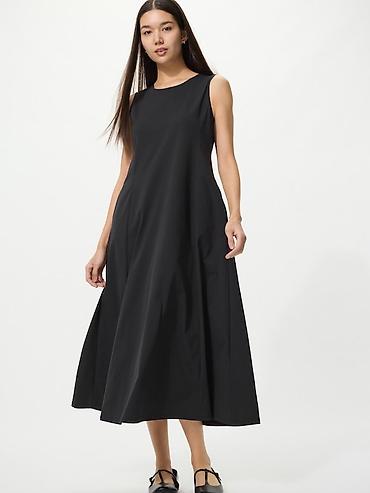stretch: Черное платье Uniqlo AIRism Ultra Stretch, без рукавов, миди/макси — 1