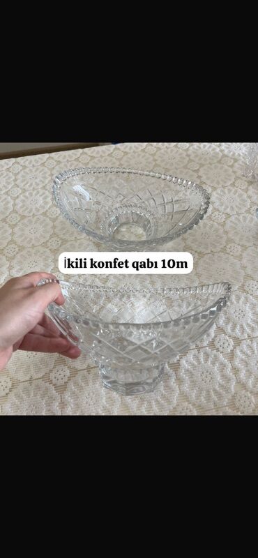набор для рисования в баку: İkili şüşə konfet qabı seti - 2 ədəd dekorativ şüşə qab - Oval forma