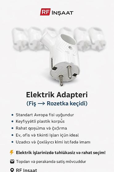 Elektrik Adapteri (Fiş → Rozetka keçidi) - Standart Avropa fişlərinə lalafo.az -da Elektrik Adapteri (Fiş → Rozetka keçidi) - Standart Avropa fişlərinə