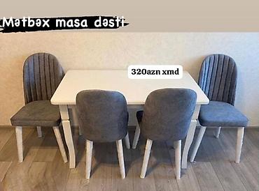metbext mebel: Mətbəx üçün, Yeni, Açılmayan, Dördbucaq masa, 4 stul — 1