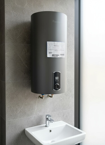 умные котлы: Водонагреватель цилиндрической формы от фирмы «Бочка» в серебристом