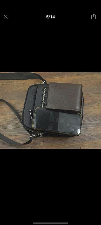 Классические сумки: Мужская черная и коричневая наплечная сумка прямоугольной формы с — 6