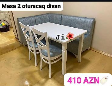 restoran mebel: Mətbəx və ya qonaq otağı üçün künc dəsti: - 1 ədəd düzbucaqlı ağ masa — 1