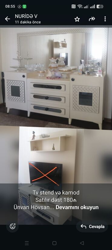 Divanlar: Tv stend və kamod
Satılır dəst 180₼
Ünvan Hövsan 
K4592
NURİDƏ