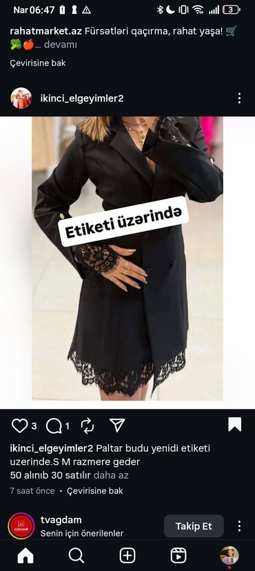 детские платья с длинным рукавом: Şık qadın paltarı – qara rəngdə, blazer-köynək stilində. Qol və ətək