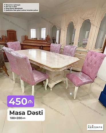 Masa Dəsti – 100×200 sm - Mexanizm: açılmayan - Stul sayı: 6 ədəd -