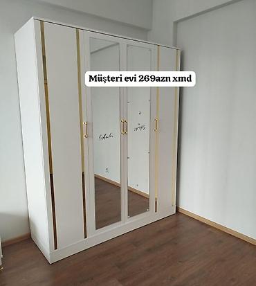 qarderob modelleri: Dörd qapılı paltar şkafı – güzgülü model - Ön hissə: 2 ədəd boy — 3