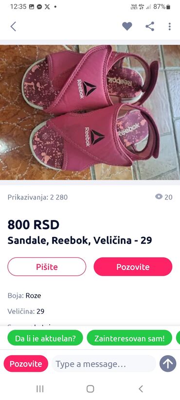 gepard obuća: Sandals, Reebok, Size - 29