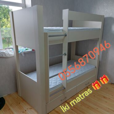 İkimərtəbəli uşaq çarpayıları: Oğlan və qız üçün, Yeni, Çarpayı, Matras ilə, Siyirməli, Laminat — 10