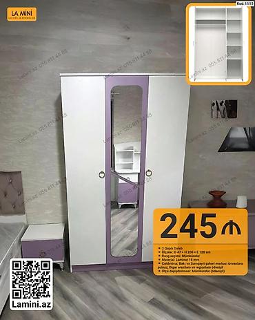 3 qapılı paltar dolabı – Kod: 1115 - Ölçülər: D 47 × H 200 × E 120 sm