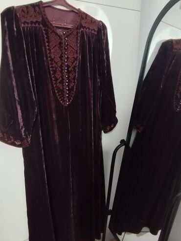 длинное платье темно зеленого: Кече көйнөгү, Узун модель, Велюр, Жеңдери менен, 3XL