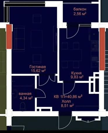 act bulding: Строится, Элитка, 1 комната, 41 м² — 3