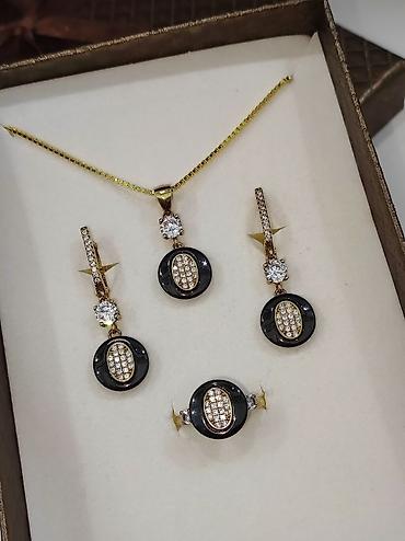 Серебряные наборы украшений: Серебряный Набор+ Цепочка Серебро МС напыление жёлтое золото 925 — 14