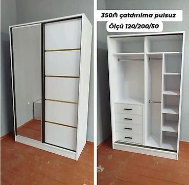 Dolablar: Ağ rəngdə sürgülü qapılı paltar dolabı - Ölçü: 120/200/50 sm - — 1
