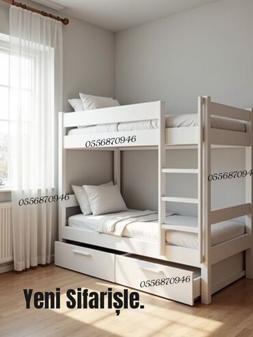 İkimərtəbəli uşaq çarpayıları: Oğlan və qız üçün, Yeni, Çarpayı, Matras ilə, Siyirməli, Laminat — 11