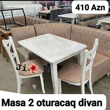 kafe stul: Mətbəx/kafe üçün künc dəsti: - Dəst tərkibi: 1 masa, 2 ədəd stul, “L” — 1
