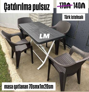 Mətbəx mebeli: Yeni Plastik masa dəsti📌 Türk istehsalı QATLANAN MASA +4STUL 📌