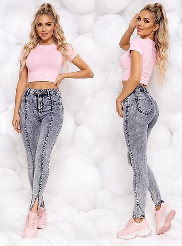 lee ecosse: Ženske skinny farmerke – svetlo plavi acid wash - Visok struk koji — 4