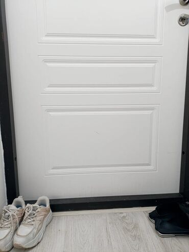 Giriş qapıları: Ağ rəngli giriş qapısı – klassik panel dizaynlı, qara metal karkaslı — 12