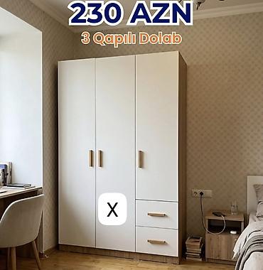 qapi taxta: 230 AZN 3 qapılı dolab - Minimalist dizayn: ağ ön panellər və ağac — 1