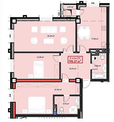 brk group: 3 комнаты, 107 м², Асанбай мкр Элитка, 2 этаж, ПСО (под самоотделку) — 2