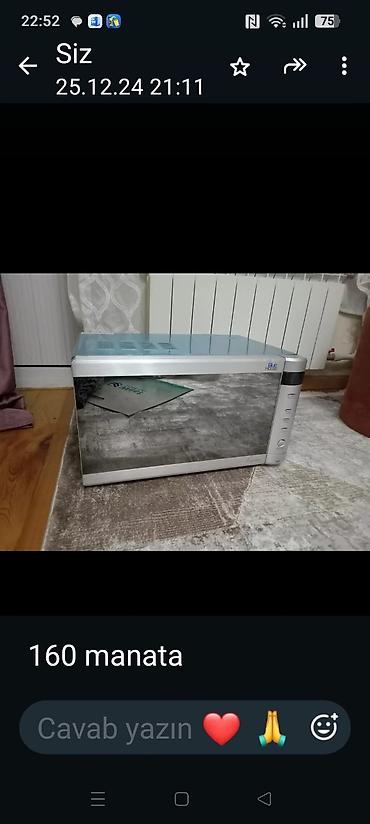 mikravalnofka: Qiymət: 130 manat Mətbəx üçün mikrodalğalı soba. Ön hissəsi güzgülü — 1