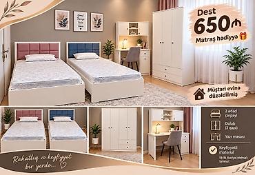 Uşaq/yeniyetmə otağı üçün mebel dəsti Dəst tərkibi: - 2 ədəd çarpayı