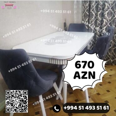 Masa və oturacaq dəstləri: Qonaq otağı üçün, Yeni, Açılmayan, Dördbucaq masa, 6 stul — 27