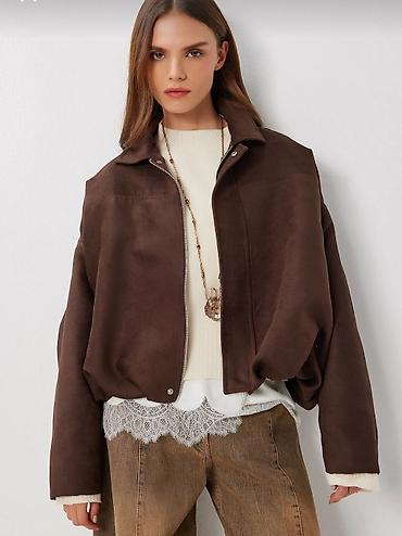 Верхняя одежда: Qadın üçün qəhvəyi rəngdə oversize gödəkçə - Model: qadın oversize — 1