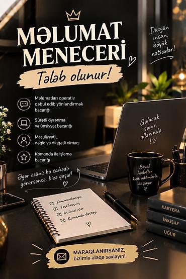 Ofis menecer, katib tələb olunur, İstənilən yaş, Təcrübəsiz lalafo.az -da Ofis menecer, katib tələb olunur, İstənilən yaş, Təcrübəsiz