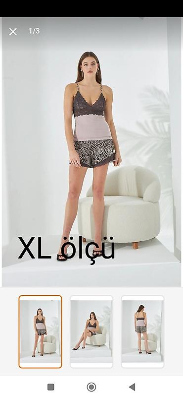dəst qadın geyimləri: Qadın pijama dəsti – XL ölçü - İki hissəli dəst: krujeva detallı — 1