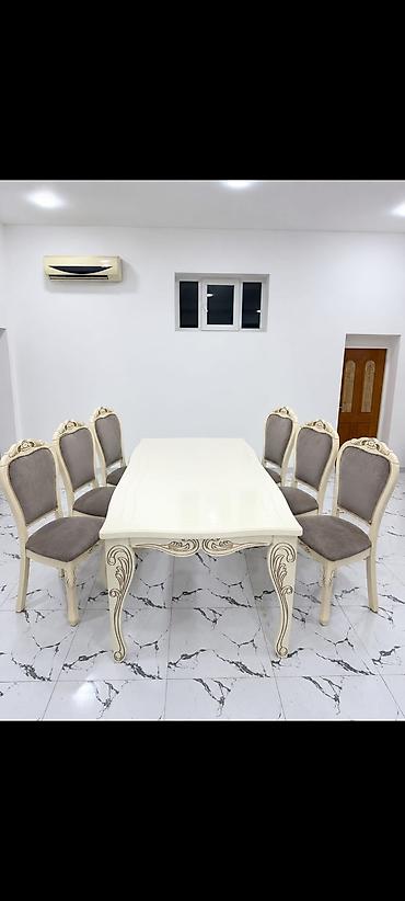 Qonaq otağı üçün, İşlənmiş, Dördbucaq masa, 6 stul
