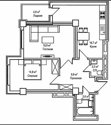 Недвижимость: 2 комнаты, 69 м², Технопарк Элитка, 12 этаж, ПСО (под самоотделку) — 3