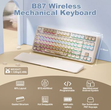 мышь logitech g102: Клавиатура, Yunzii, Механикалык, Bluetooth, Зымдуу туташтыруу, Өлчөмү: 65%