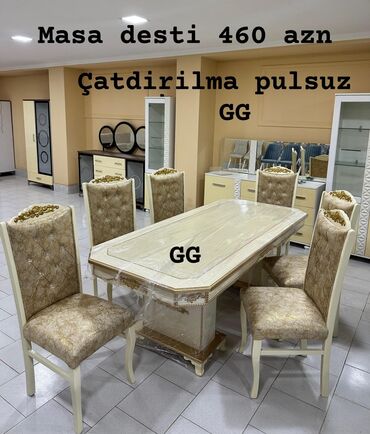 старые стулья: Qonaq otağı üçün, Yeni, Açılmayan, Dördbucaq masa, 6 stul