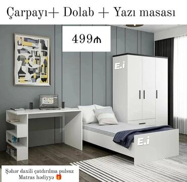 Masa və oturacaq dəstləri: Çarpayı + 3 qapılı Dolab + Yazı masası 499Azn💥 ✔️Rəng seçimi var ✔️