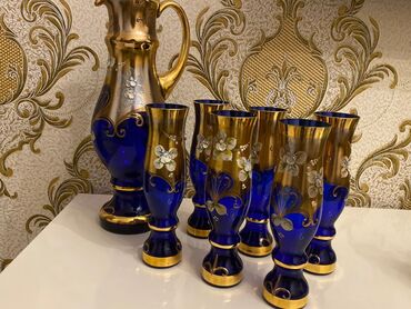 Mətbəx aksesuarları: Çay dəsti, rəng - Qızılı, Şüşə