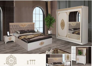астра мебель: Двуспальная кровать, Шкаф, Трюмо, 2 тумбы, Турция, Новый