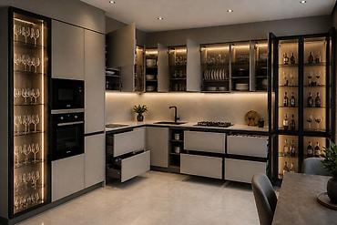 silver kitchen: Кухня угловая современная с подсветкой и встроенной техникой - — 4