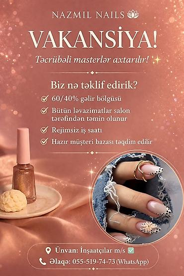tarsovka ustası: Dırnaq ustası tələb olunur, Fiks edilmiş ödəniş, Materialların təqdim olunması — 1