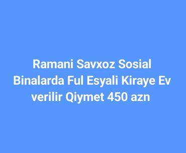 аренда земли гараж: Ramani Savxoz, Sosial binalarda tam əşyalı kirayə ev təklif olunur