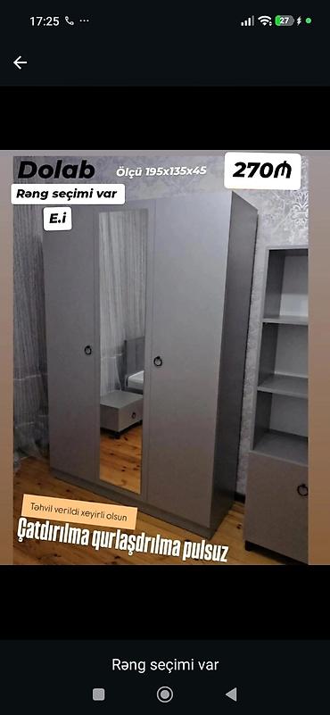 Dolab – şkaf - Ölçü: 195 x 135 x 45 sm - 3 qapılı dizayn, orta qapıda