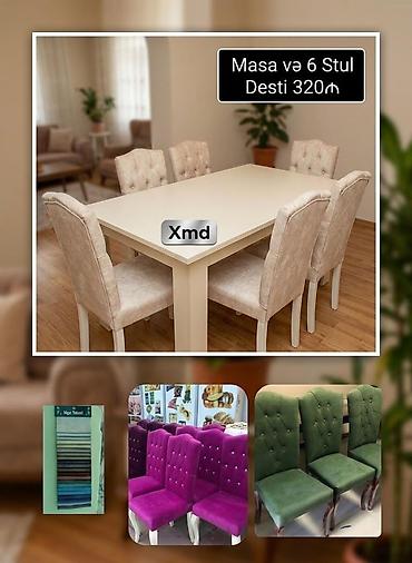Masa və 6 stul dəsti - Dəst: 1 ədəd düzbucaqlı masa + 6 ədəd yumşaq lalafo.az -da Masa və 6 stul dəsti - Dəst: 1 ədəd düzbucaqlı masa + 6 ədəd yumşaq
