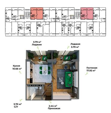 квартиры однокомнатная: 1 комната, 42 м², 108 серия, 1 этаж, ПСО (под самоотделку)