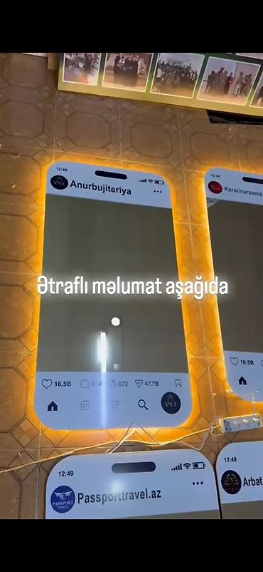 işıqlı güzgü: Güzgü Divar üçün, Düzbucaqlı, Dekorativ, Arxa işıqlı — 3