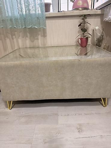 məktəb stolu: Şüşə üstlü otaq masası / puf tipli çay masası - Üst hissə: parça ilə — 3