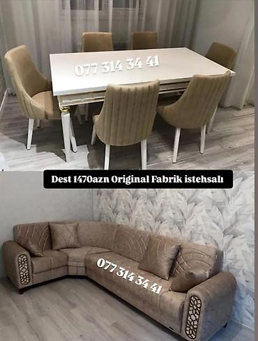 Masa və oturacaq dəstləri: Masa və 6 stul dəsti – Xmd • Komplekt: 1 yemək masası + 6 ədəd stul — 135
