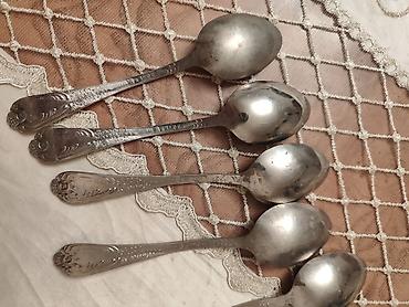 Süfrə ləvazimatları: Antik metal qaşıqlar dəsti, çatdırılma var - Sayı: 6 ədəd - — 3