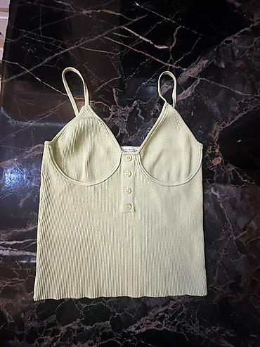 ZARA qadın topu - Model: Ripli trikotaj crop-top - Rəng: Açıq yaşıl
